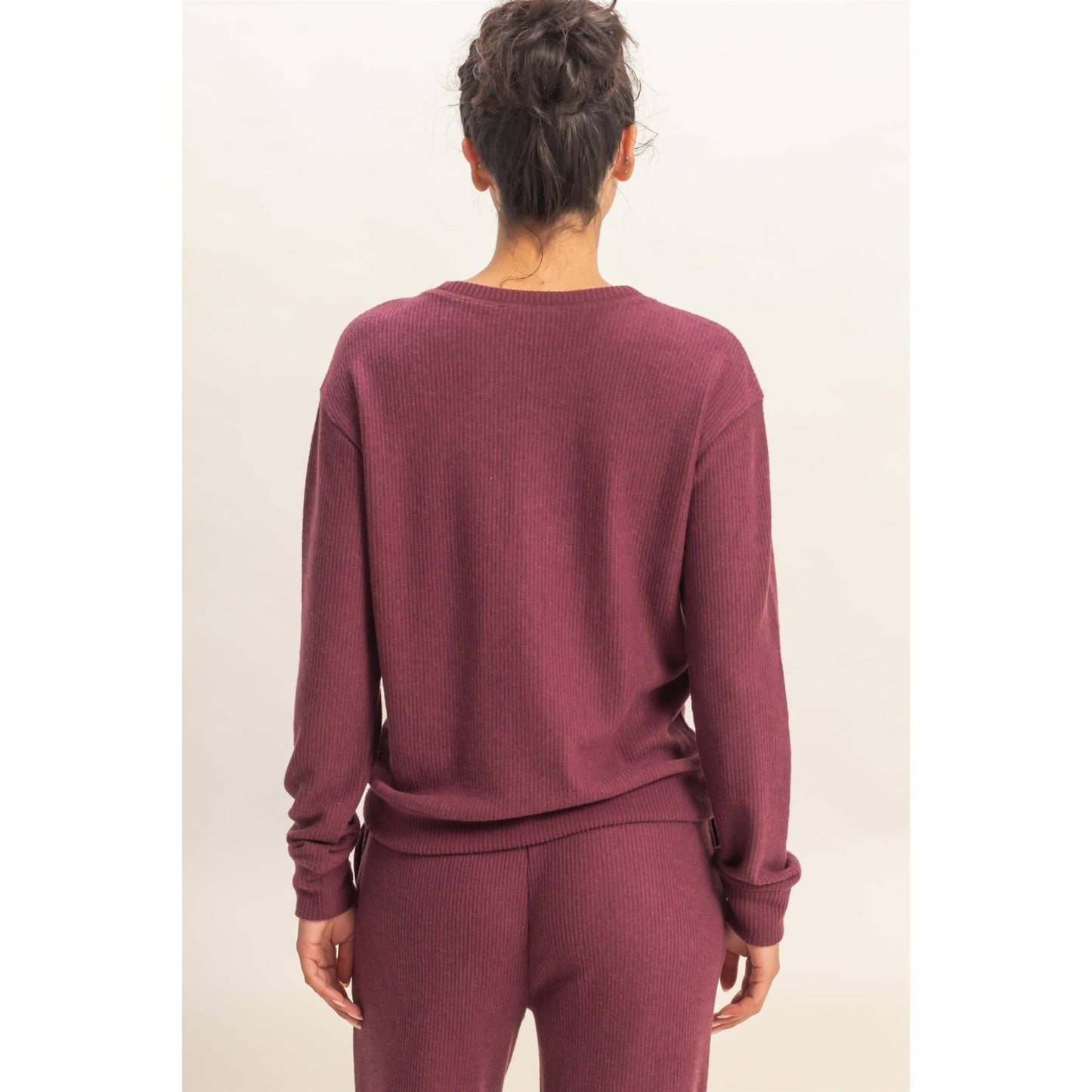 Brushed Waffle Knit Long Sleeve Top