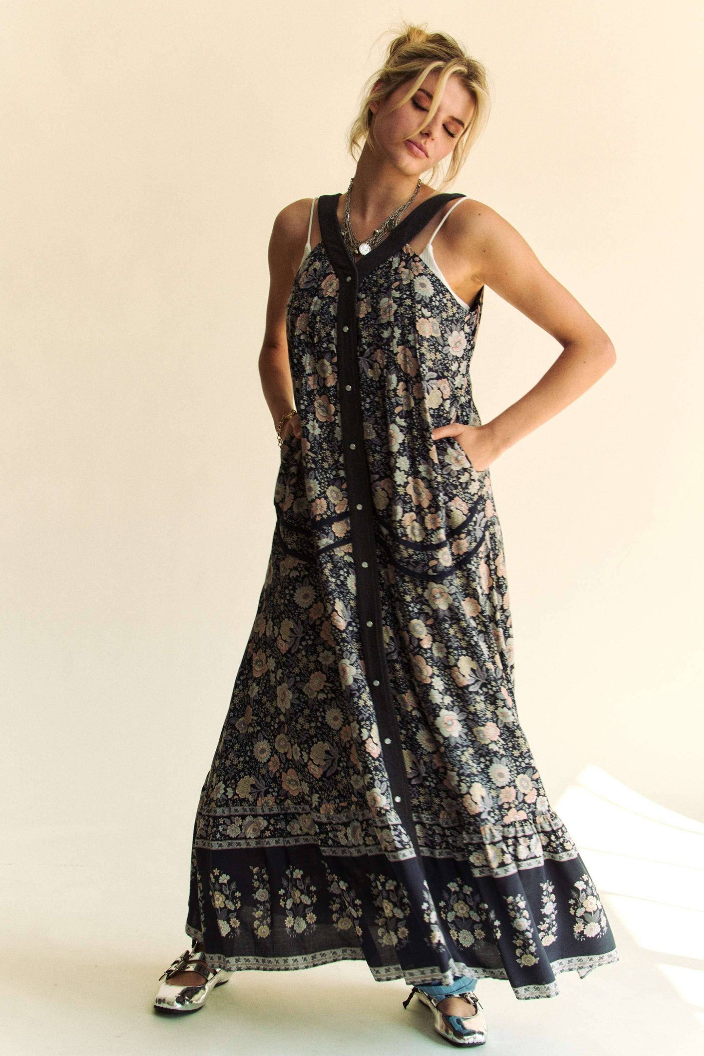 Mixed Floral Border Print Maxi Dress – Wear 3 Ways!