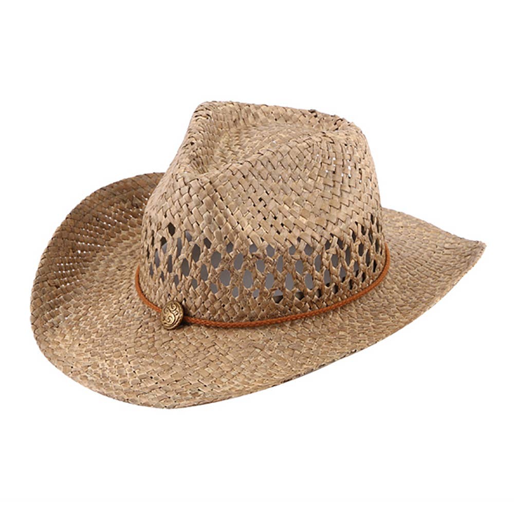 Band Detailed Open Weave Panama Cowboy Hat