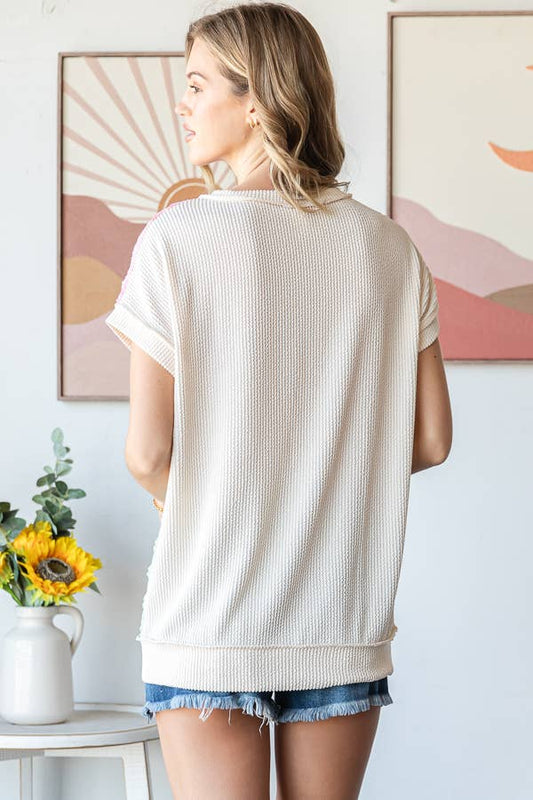 Textured Color Block Patchwork Top