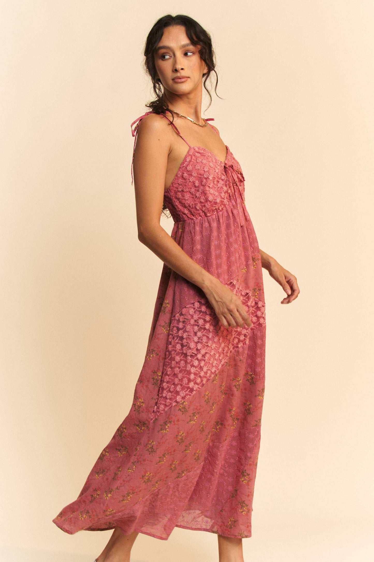 Floral Lace Fabric Patchwork Maxi Dress