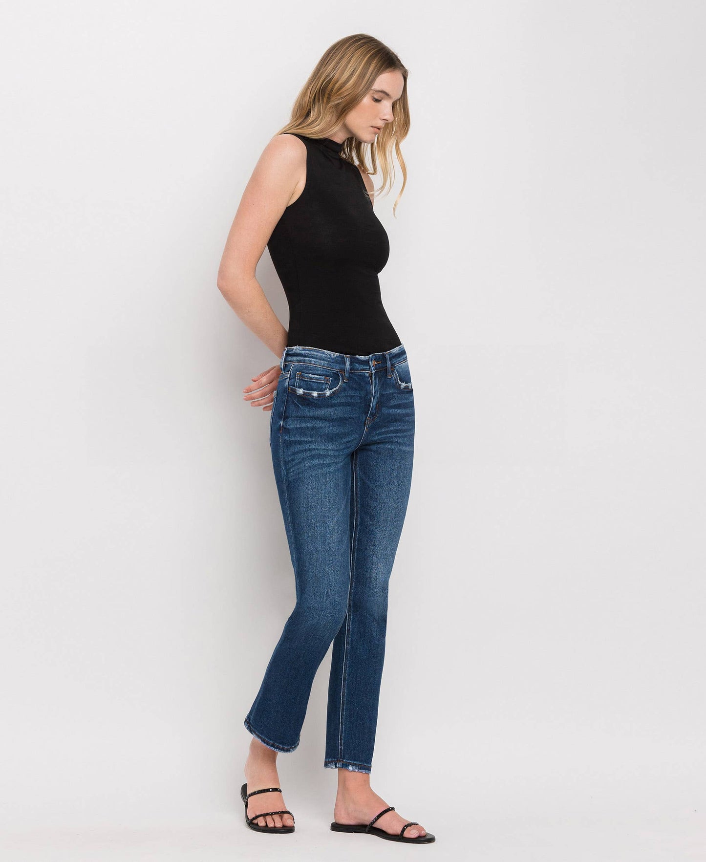 MID RISE ANKLE SLIM STRAIGHT JEANS