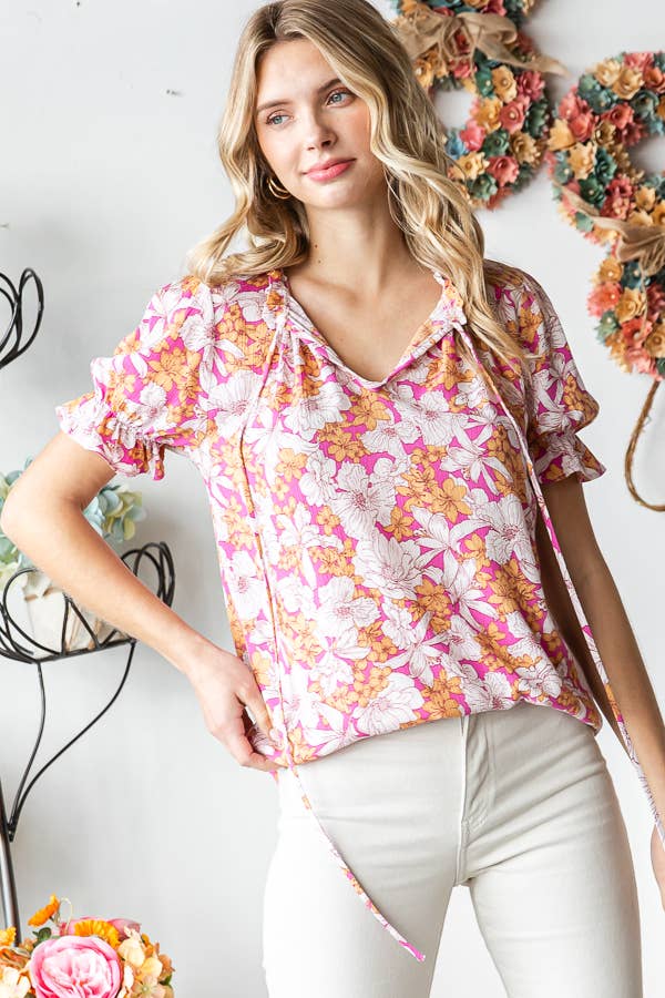 Floral Ruffle Neck Top