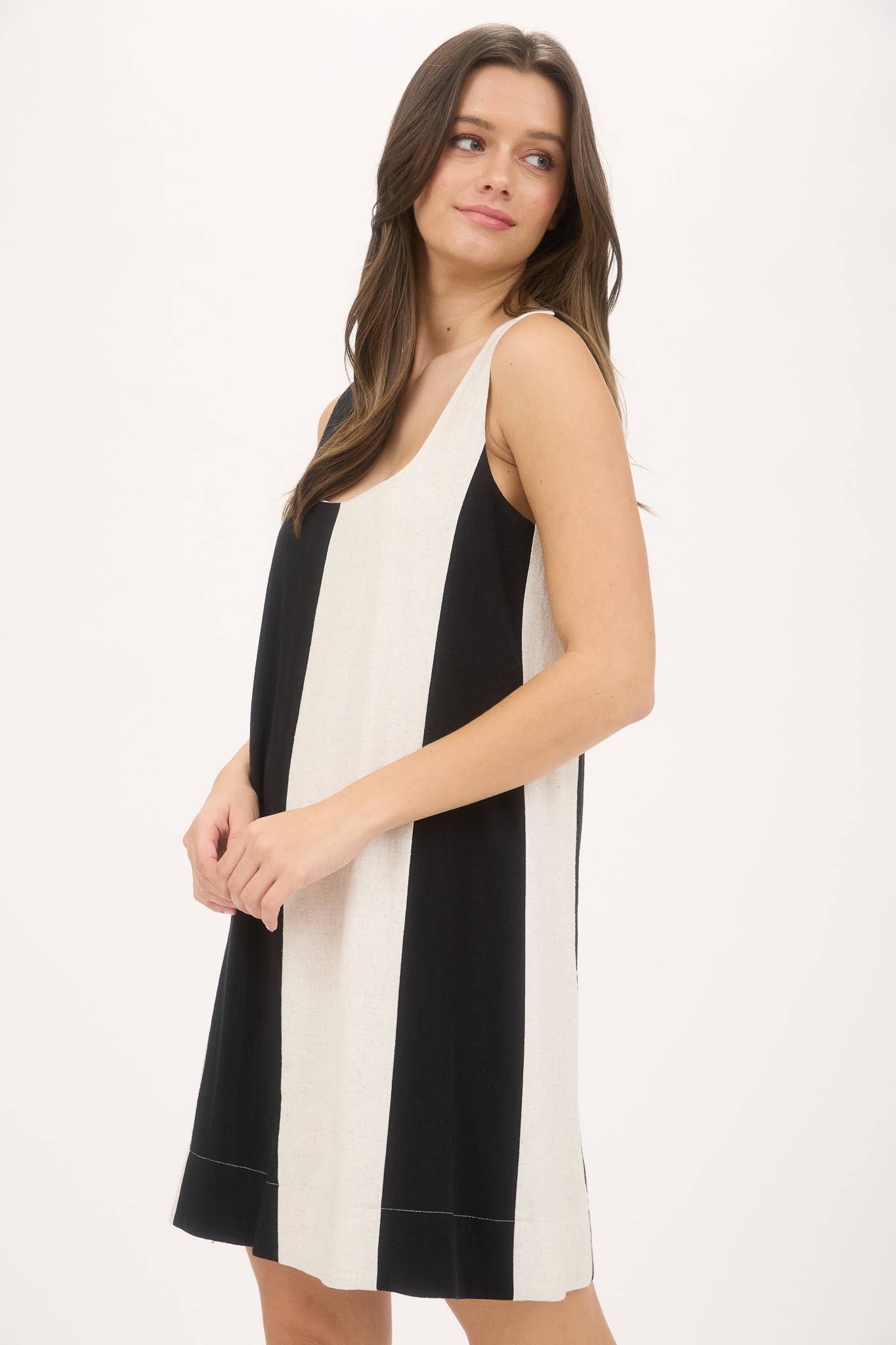 Sleeveless Wide Stripe Mini Dress