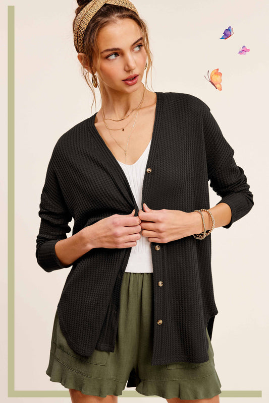 Soft Waffle Knit Button Down Cardigan