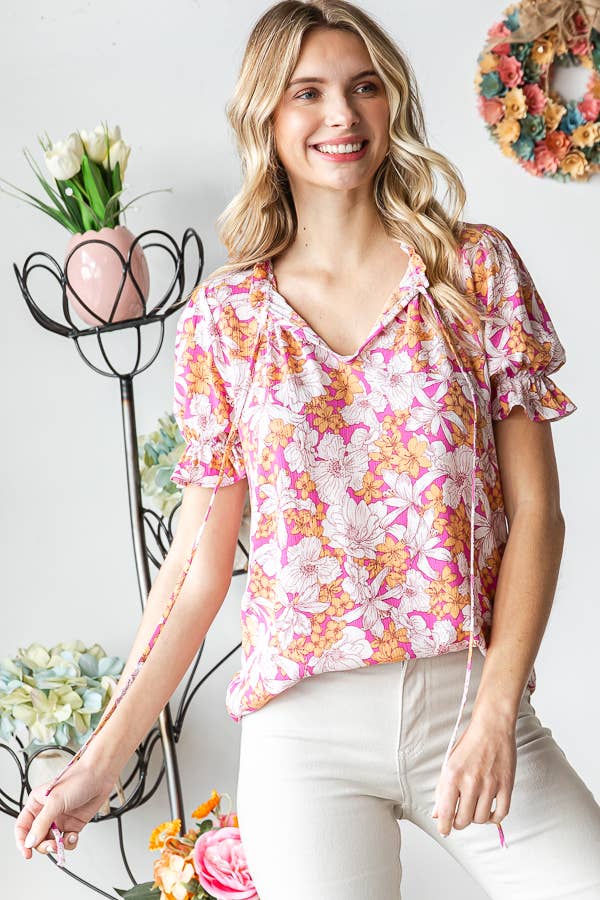 Floral Ruffle Neck Top