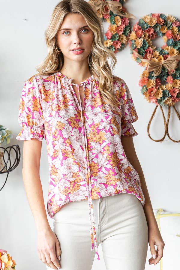 Floral Ruffle Neck Top