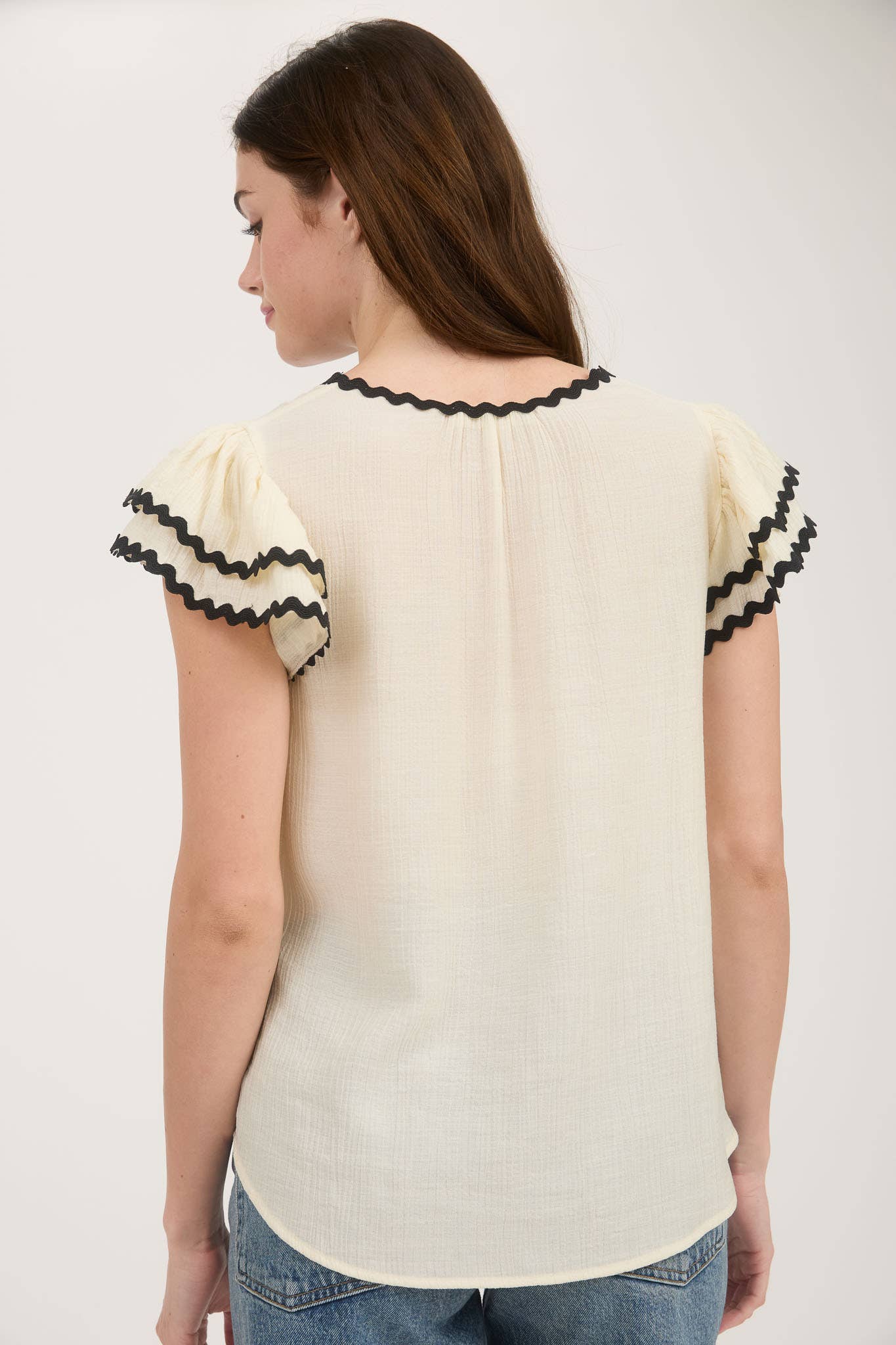 Woven Top with Short Layered Ruffle Sleeves