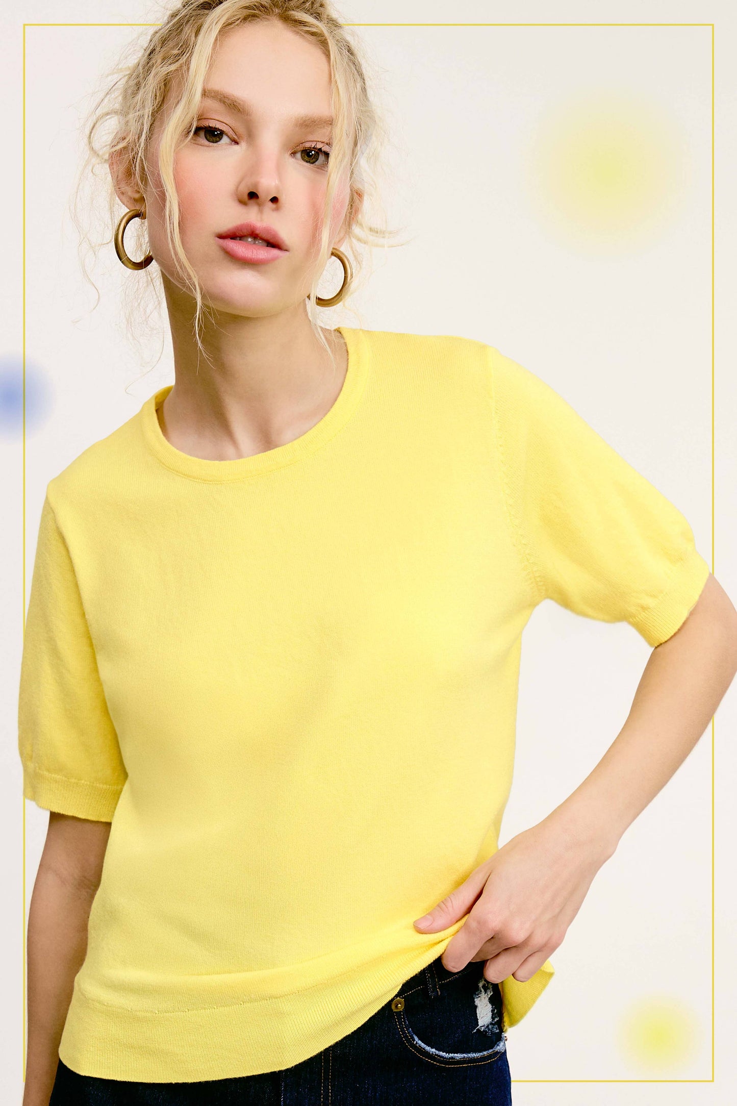 Soft Short Puffy Sleeve Knit Top