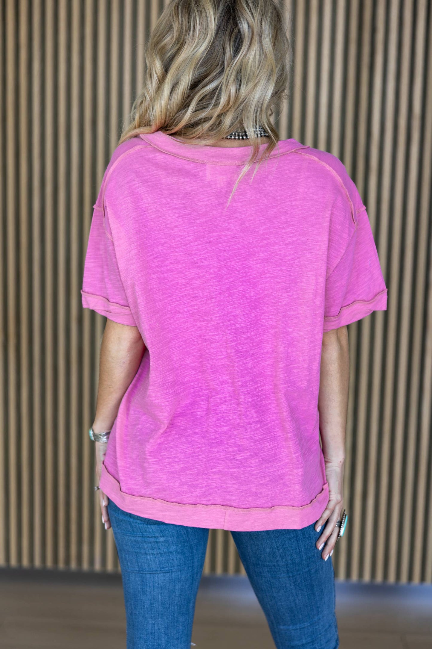 Raw Edge Detail Cotton V Neck Top