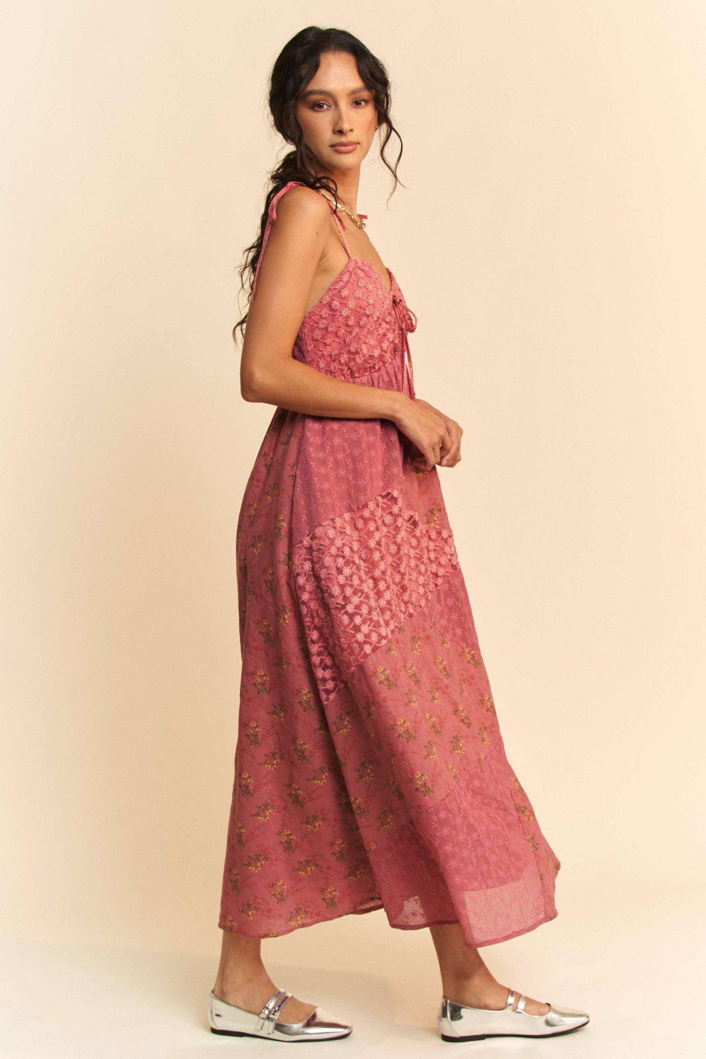Floral Lace Fabric Patchwork Maxi Dress
