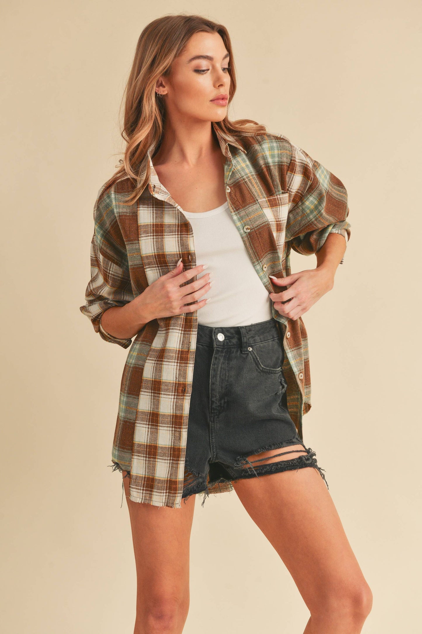 Spliced Patchwork Oversized Flannel Shirt