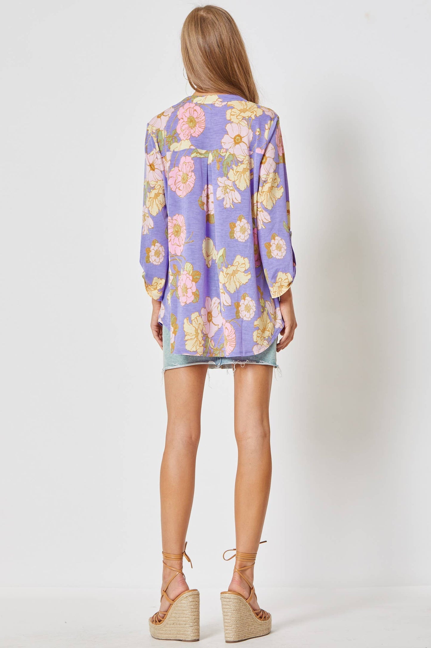 Lavender Floral 3/4 Sleeve Wrinkle-Free Top