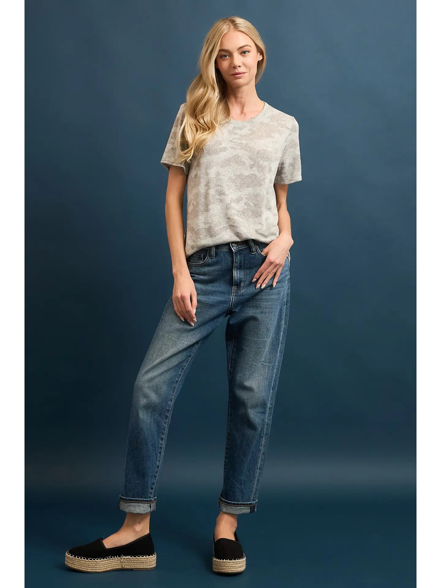 Slub Camo Print Crew Neck Tee