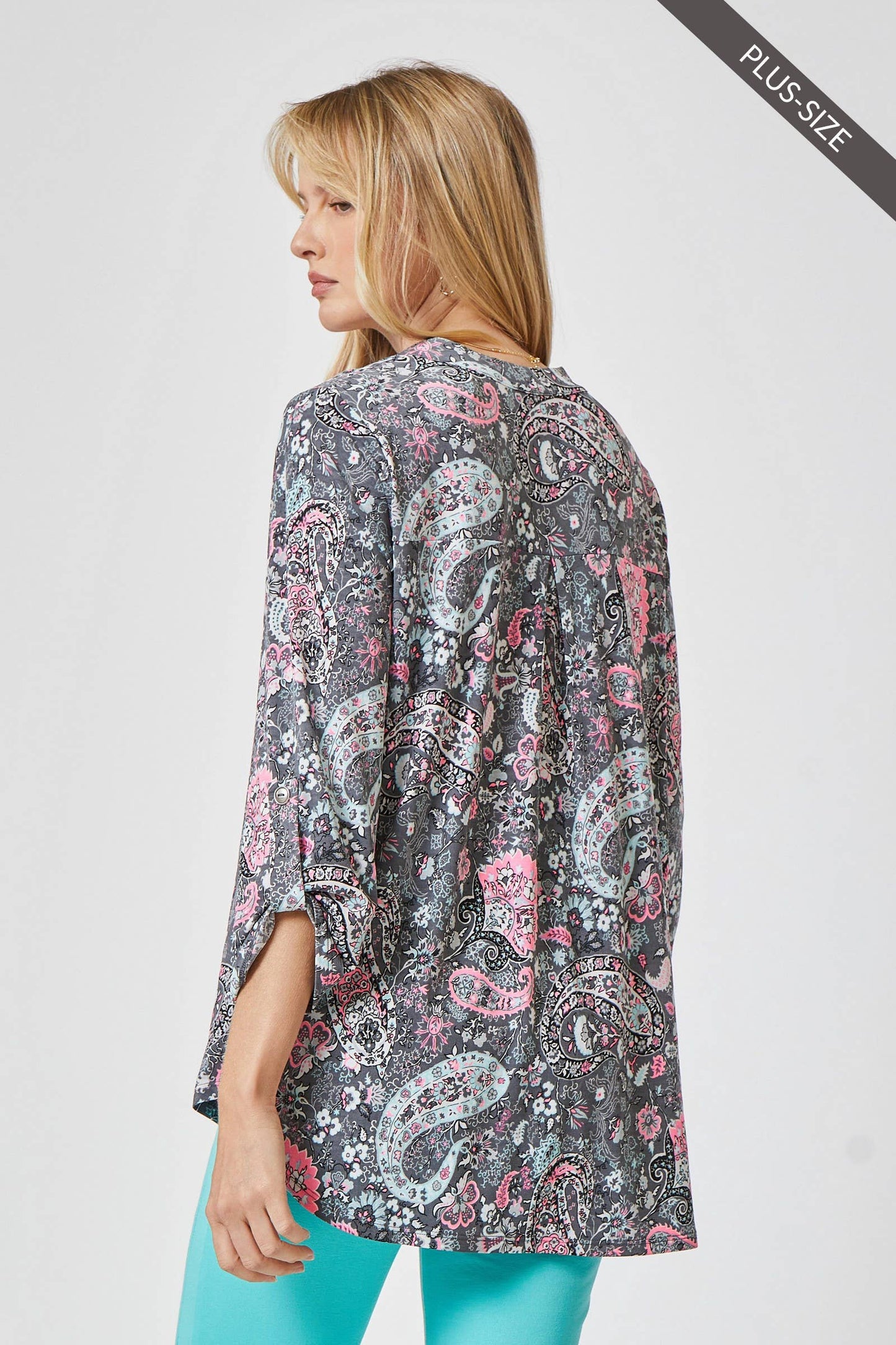 Curvy 3/4 Sleeve Paisley Wrinkle-Free Blouse