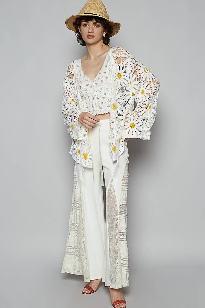 Daisy Crochet V-Neck Tie-Front Cardigan