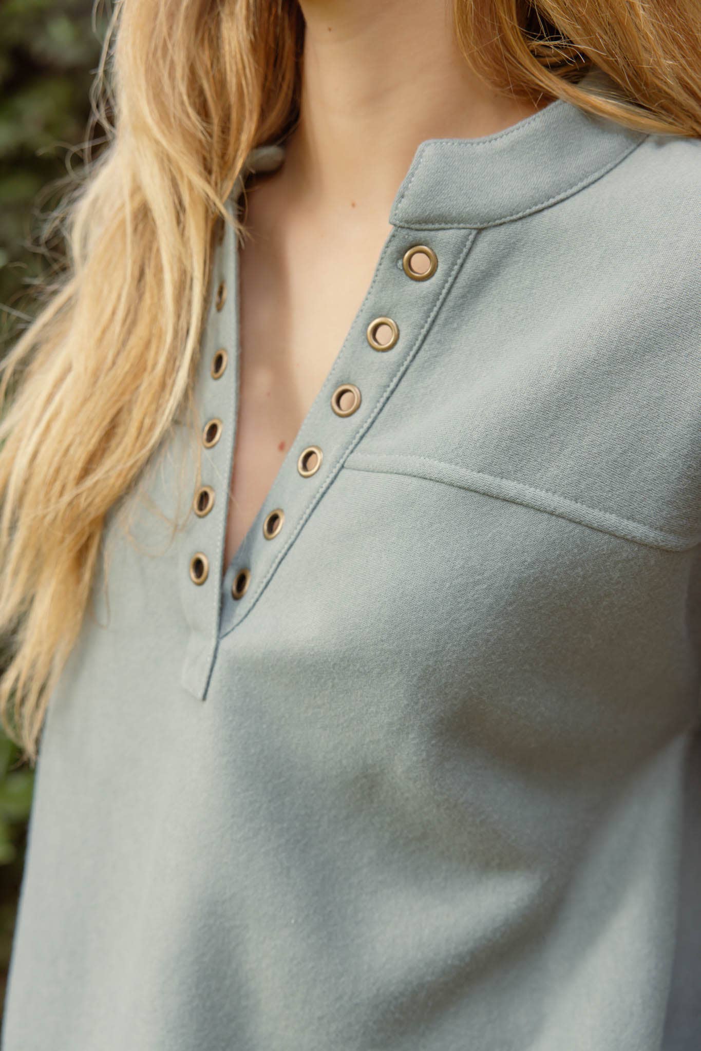 Spliced Long Sleeve Sweatshirt with Grommet Detail