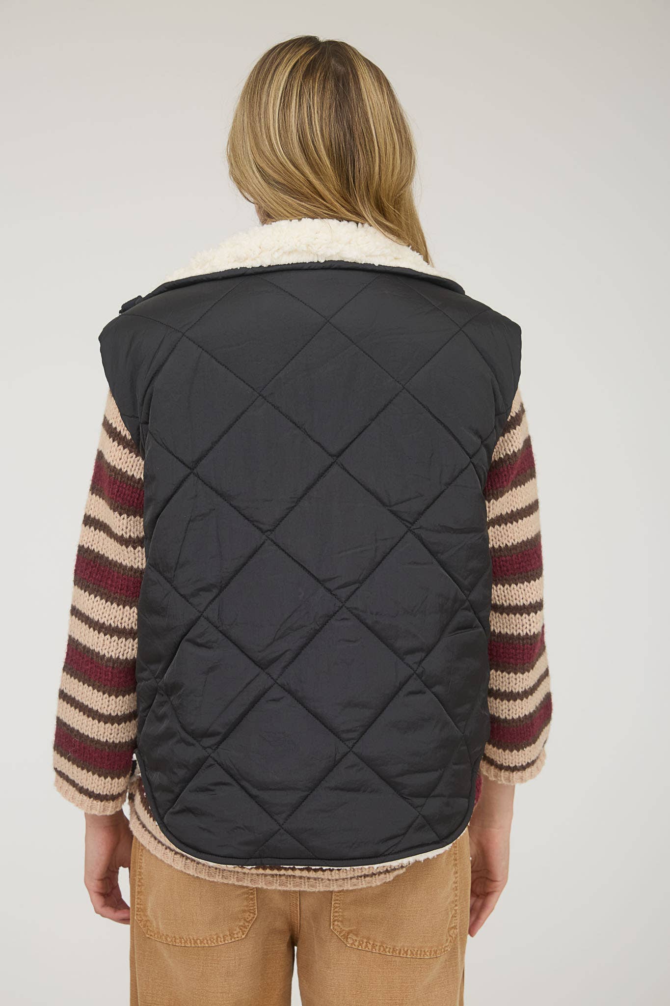 Zip-Up High Collar Quilted Fleece-Lined Puffer Vest