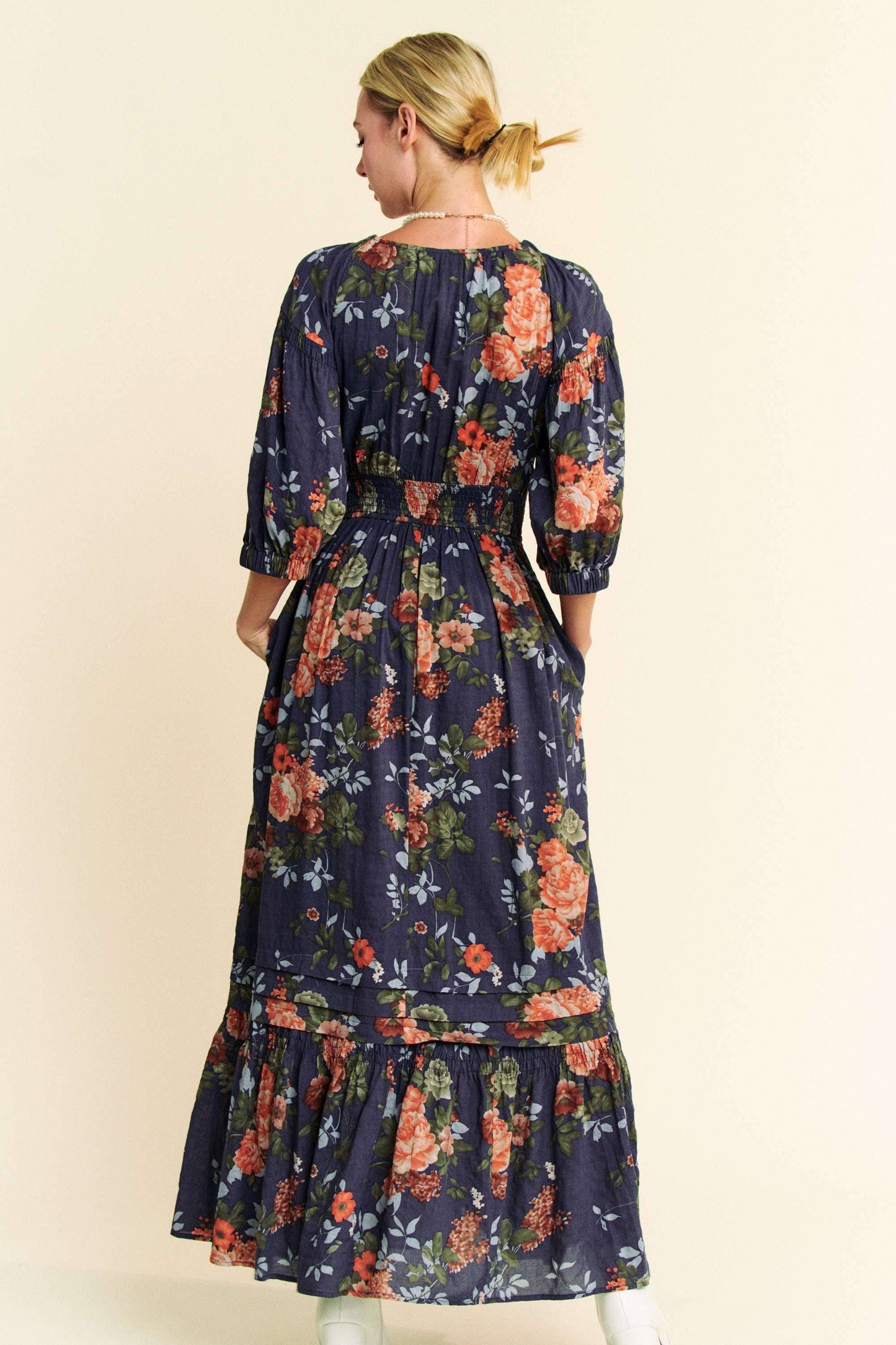 Floral Printed Smocked Waist Maxi Dress