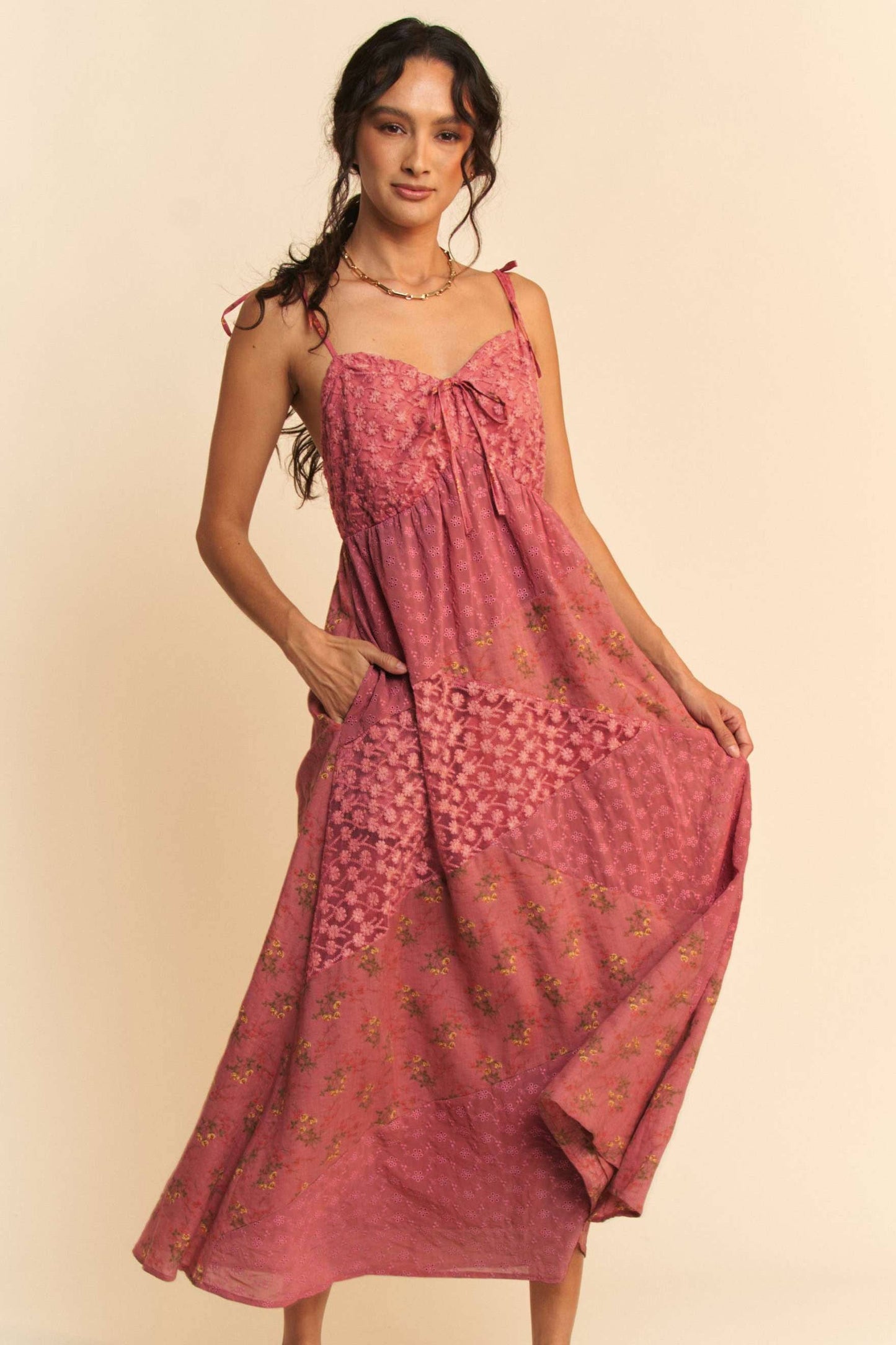 Floral Lace Fabric Patchwork Maxi Dress