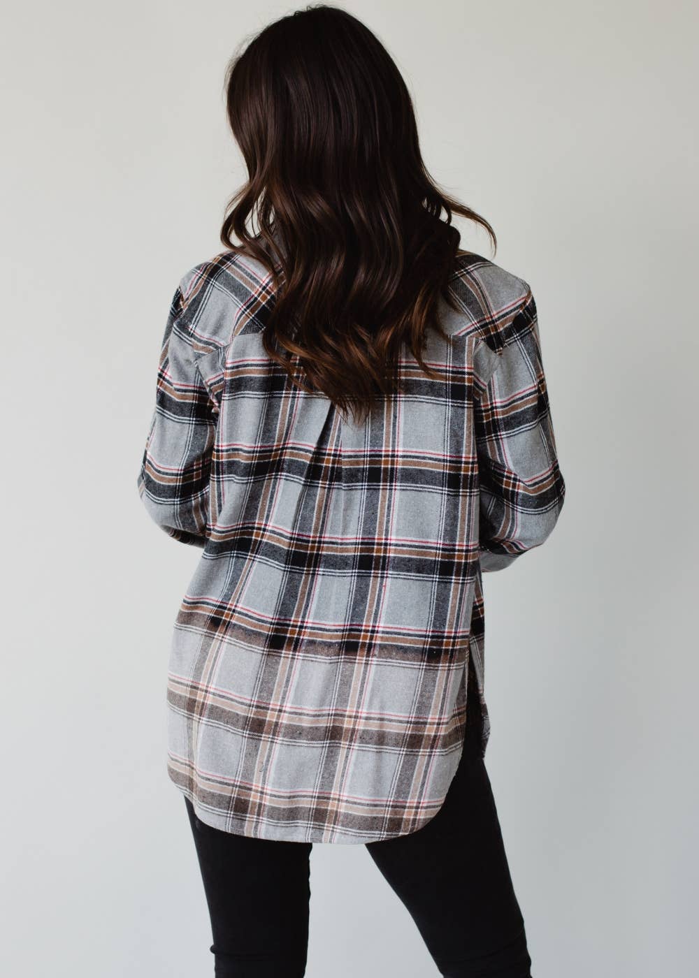 Gray, Red, Camel & Black Plaid Flannel – Bleached Dip Contrast