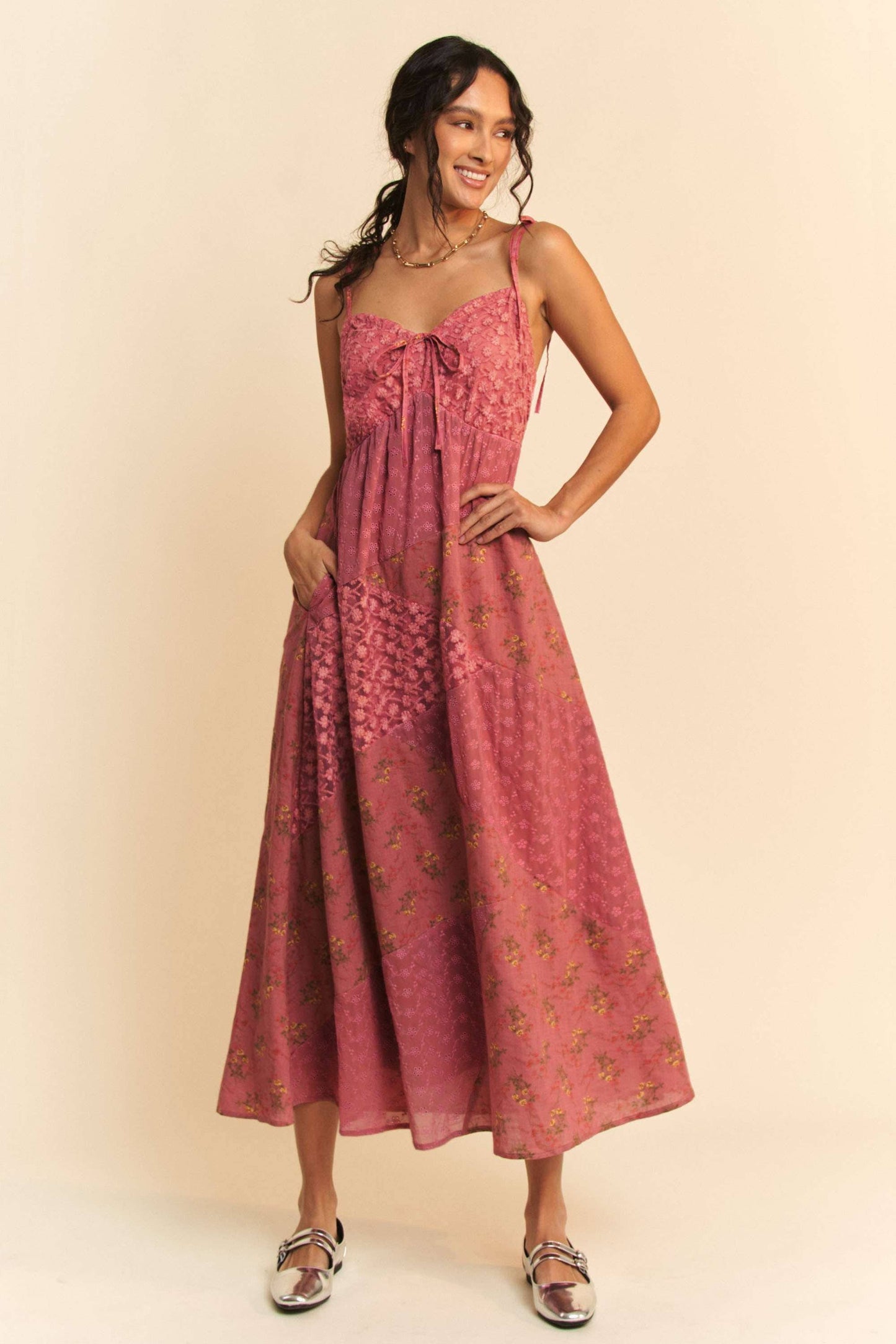 Floral Lace Fabric Patchwork Maxi Dress