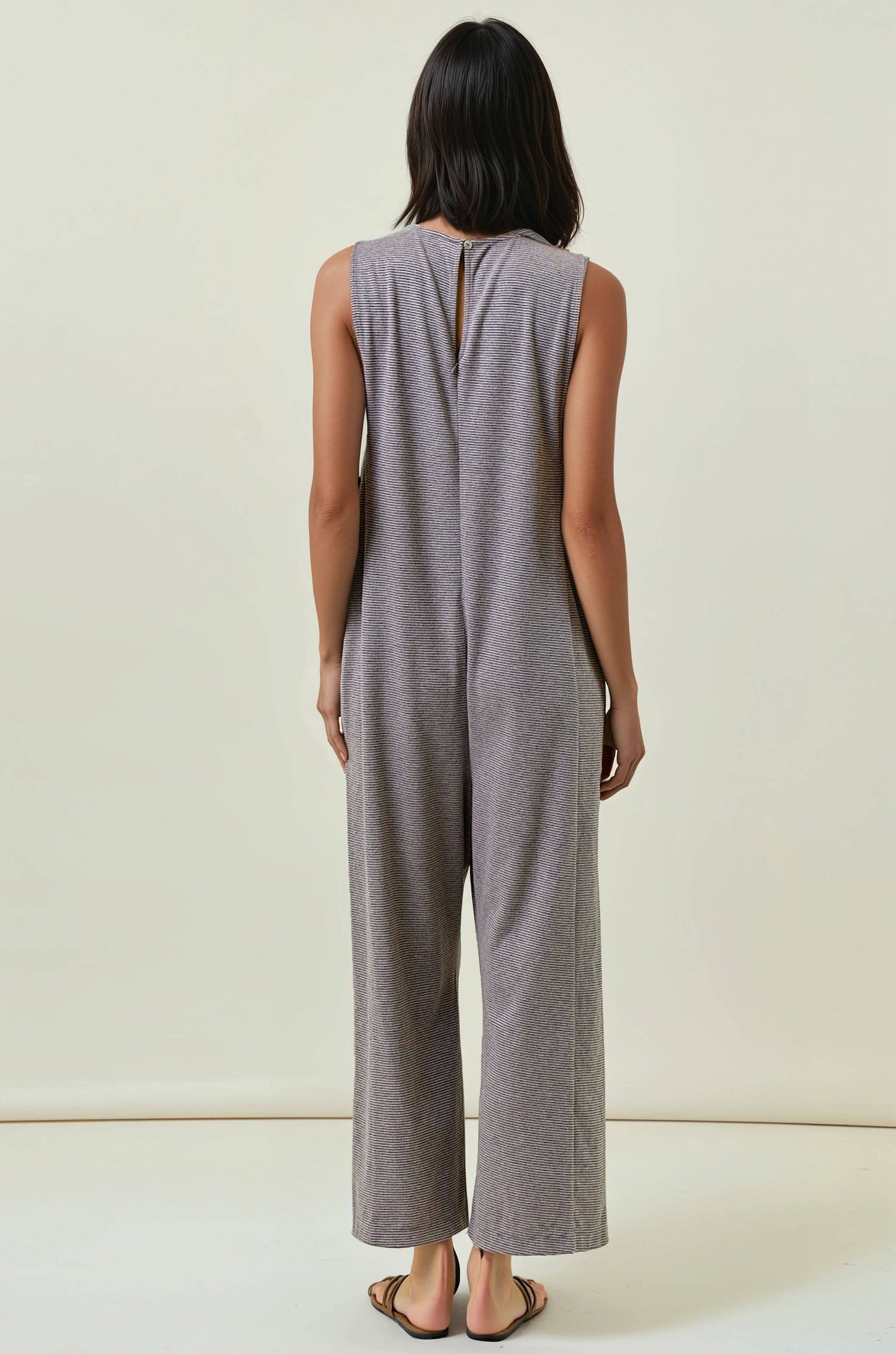 Buttery Soft Striped Knit Overalls with Side Ribbon Tie
