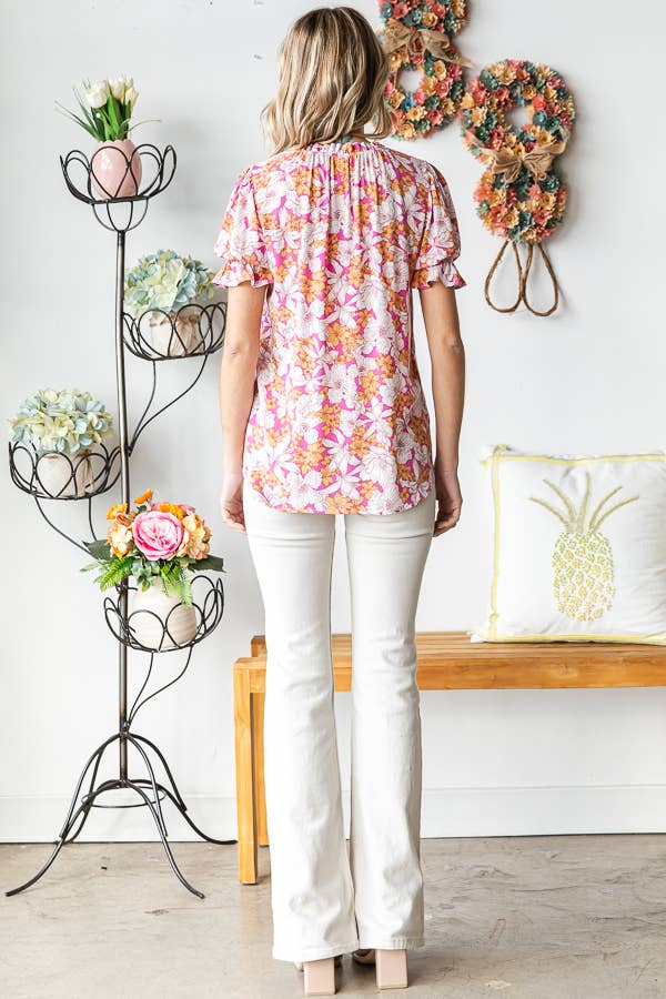 Floral Ruffle Neck Top