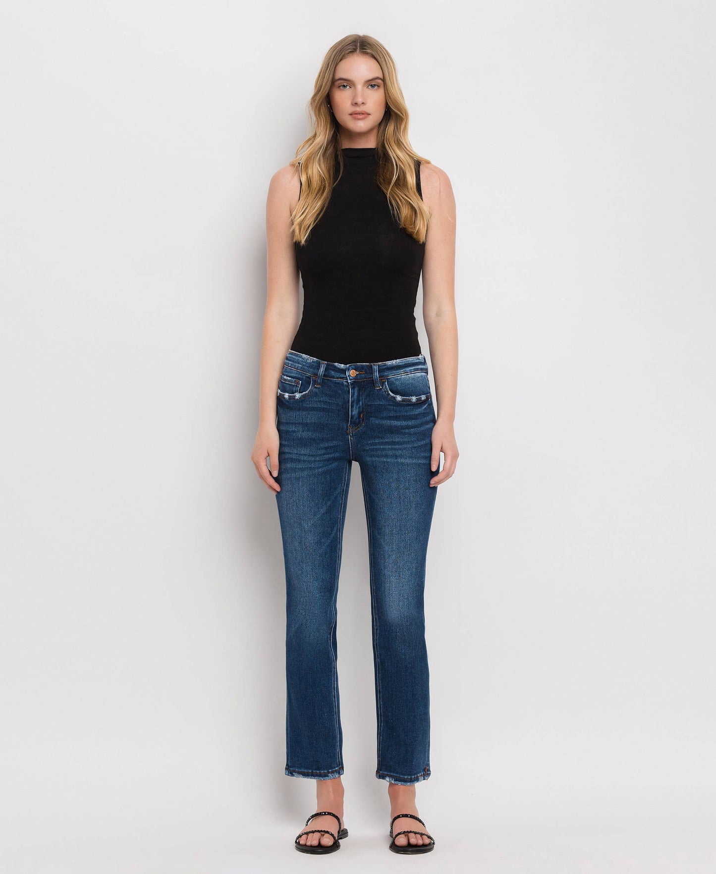 MID RISE ANKLE SLIM STRAIGHT JEANS