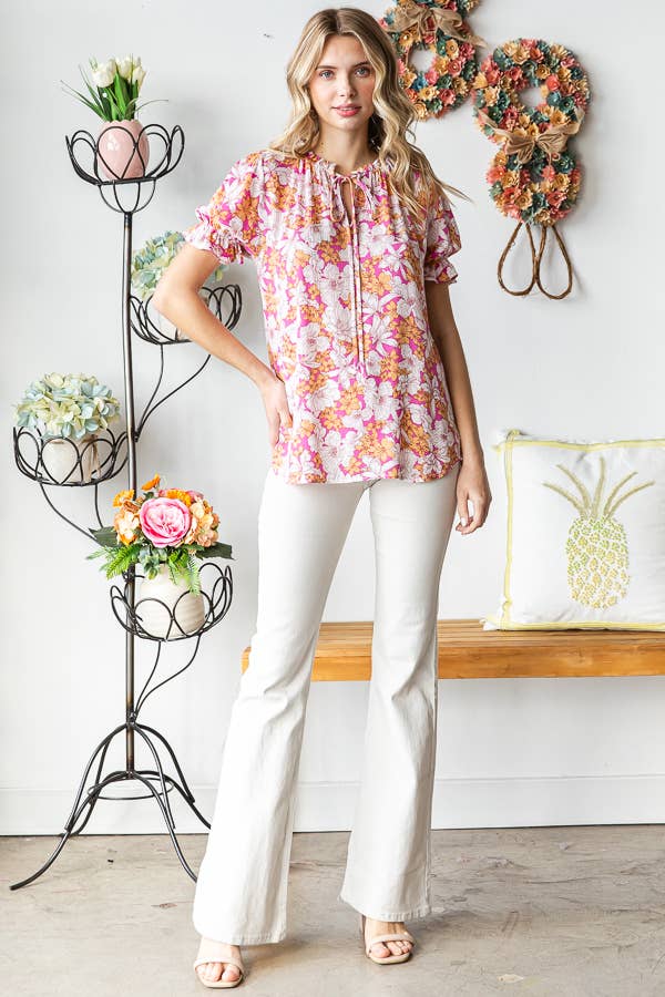 Floral Ruffle Neck Top