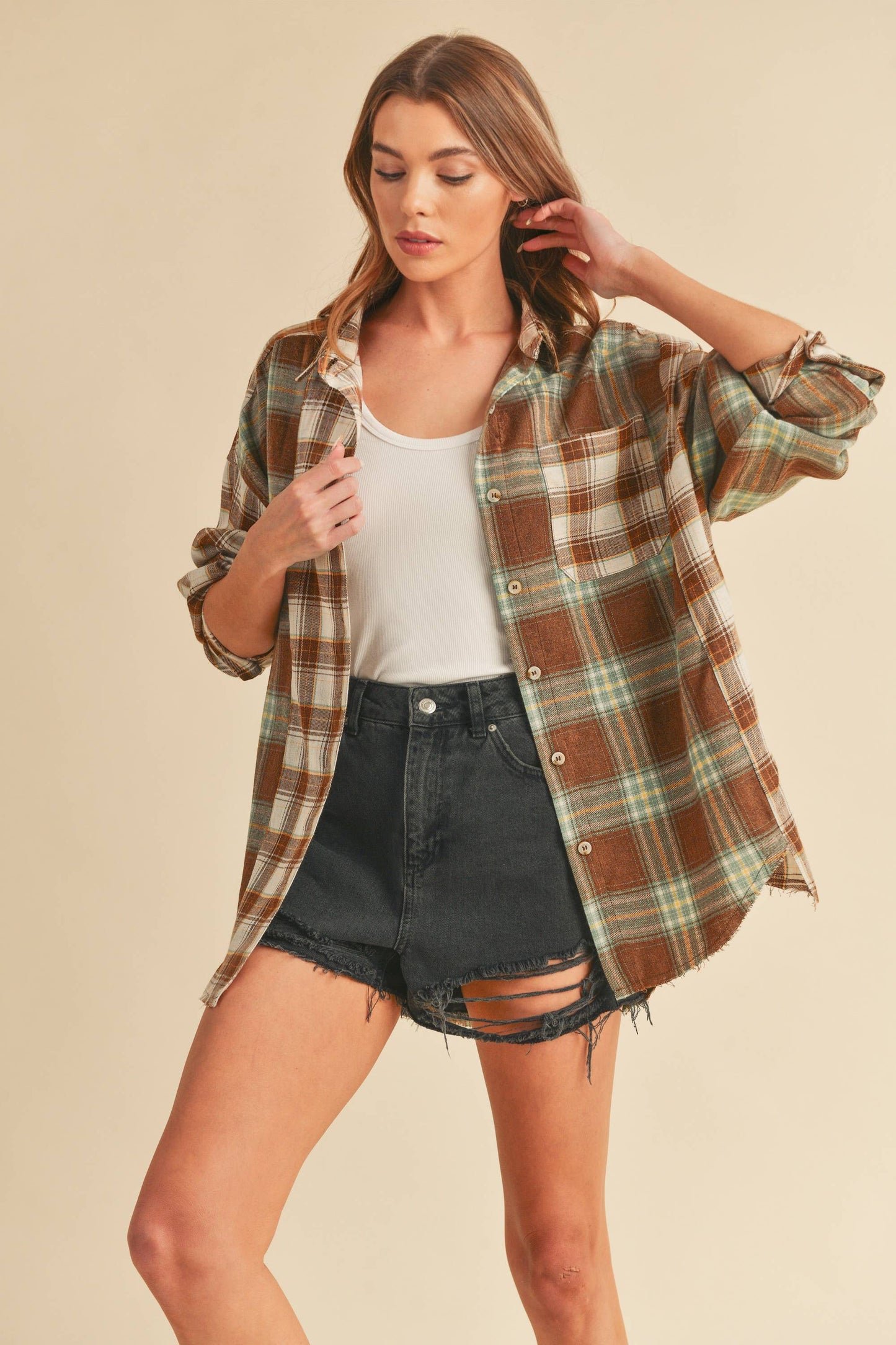 Spliced Patchwork Oversized Flannel Shirt