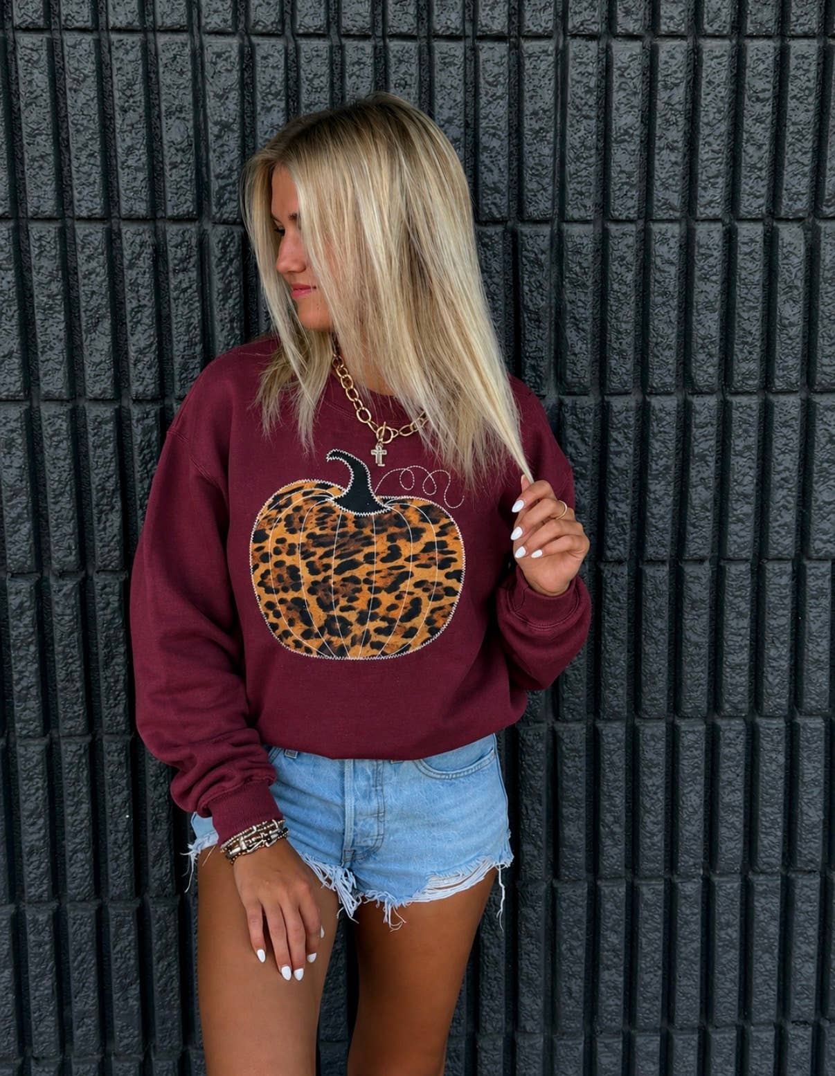 Leopard Pumpkin Applique Sweatshirt
