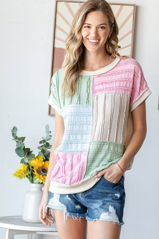 Textured Color Block Patchwork Top