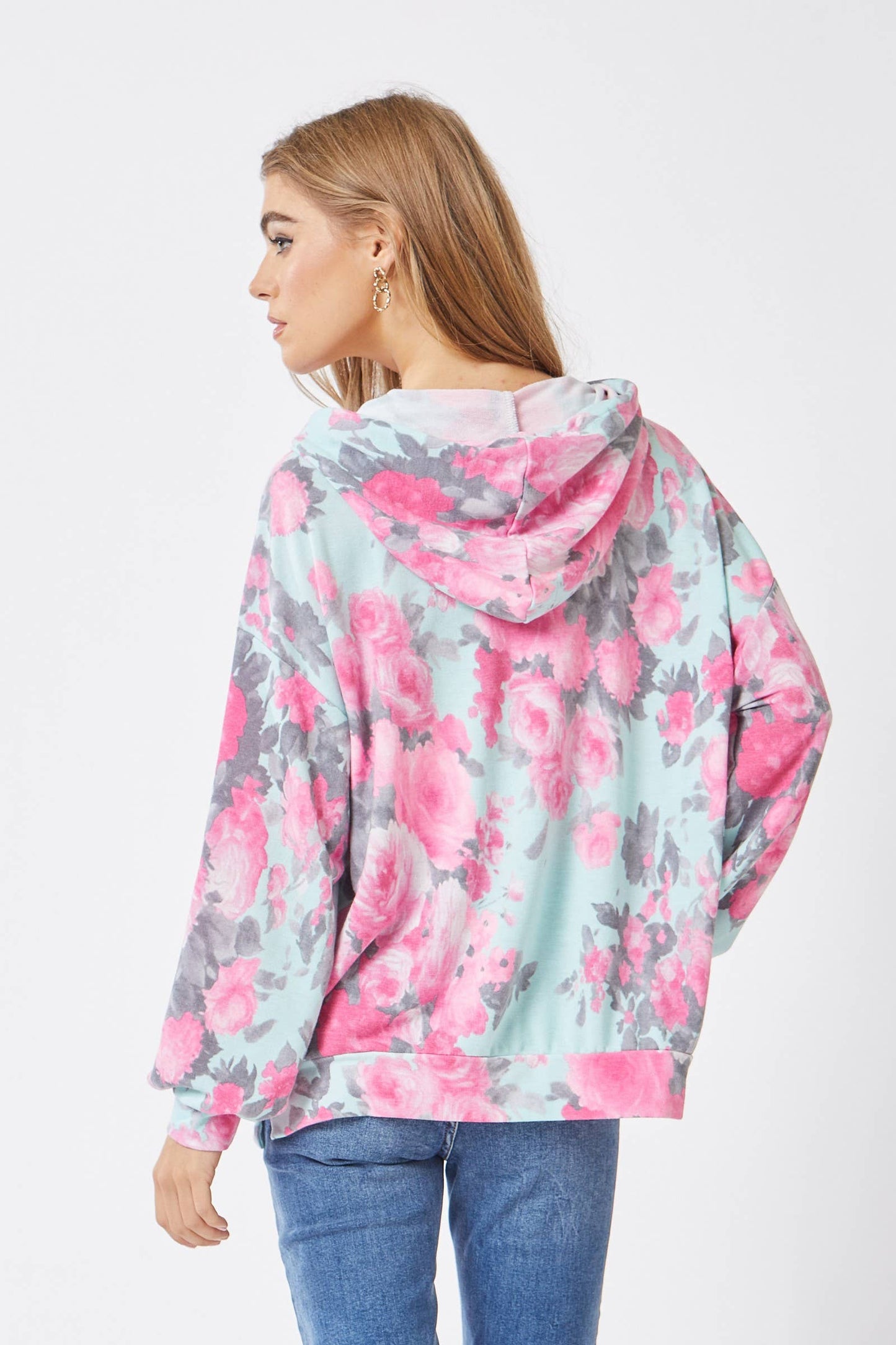 Mint & Pink Floral Hoodie
