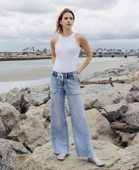 HIGH RISE DRAWSTRING WAISTBAND WIDE LEG JEANS RESTOCK!!!