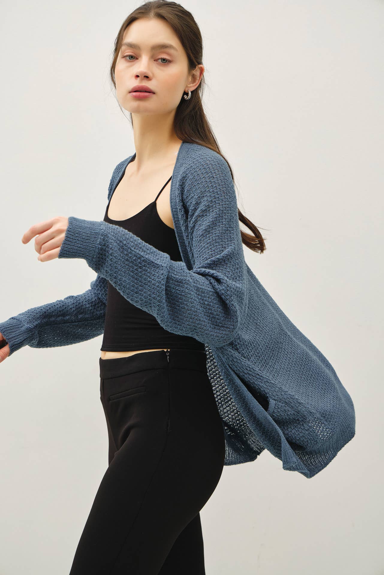 Open-Front Crochet Knit Cardigan