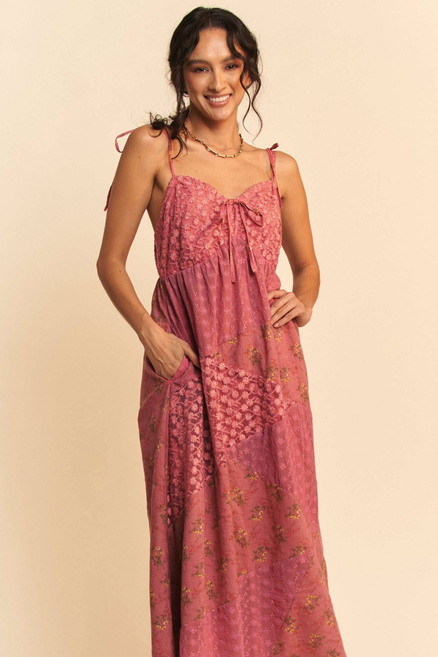 Floral Lace Fabric Patchwork Maxi Dress