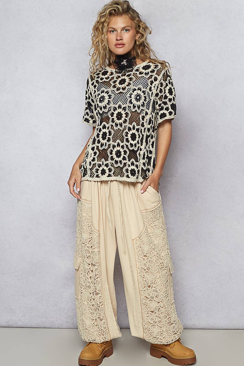 Short Sleeve Crochet Knit Top