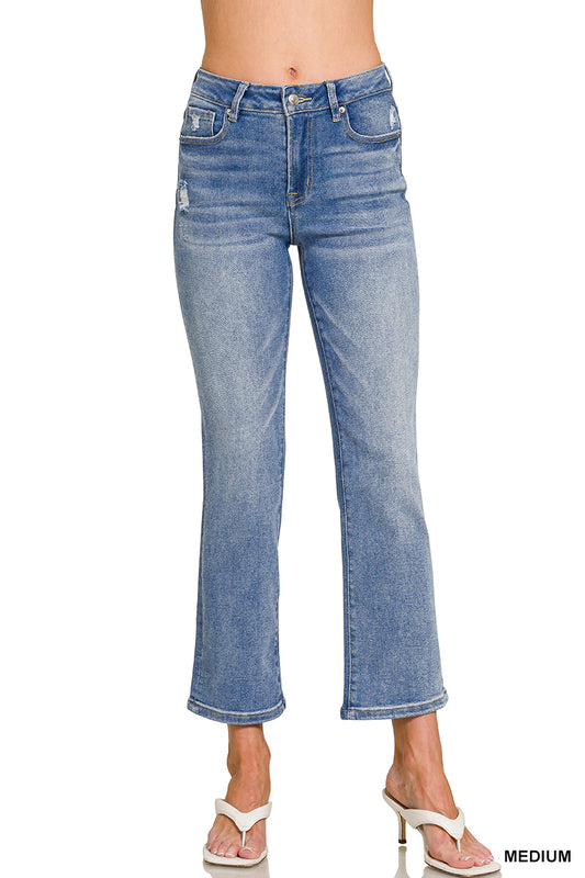 Medium Wash Cropped Straight Leg Denim Jeans