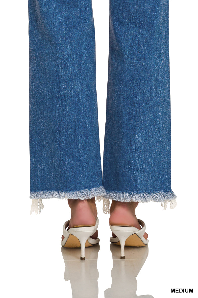 Distressed Hem Stretch Denim Pants