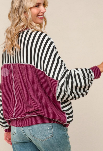 Color Block Stripe French Terry Pullover