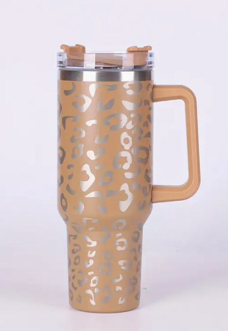 40 oz Leopard Print Tumbler with Handle