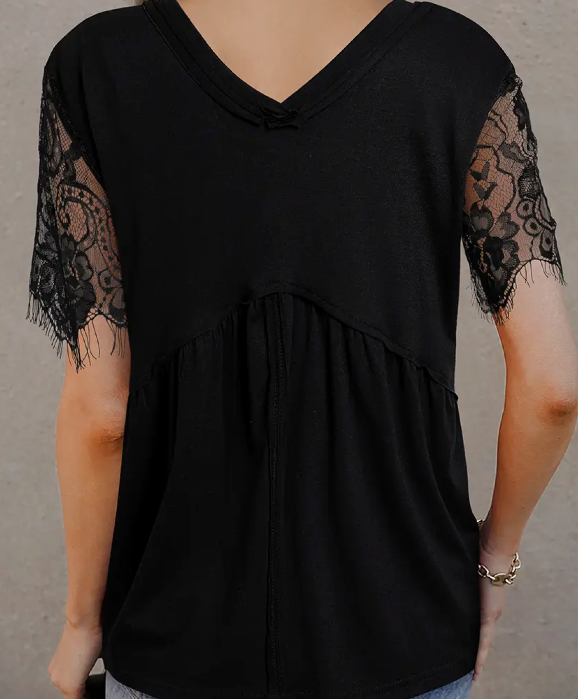 Eyelash Lace Sleeve V Neck Ruffle Babydoll Top