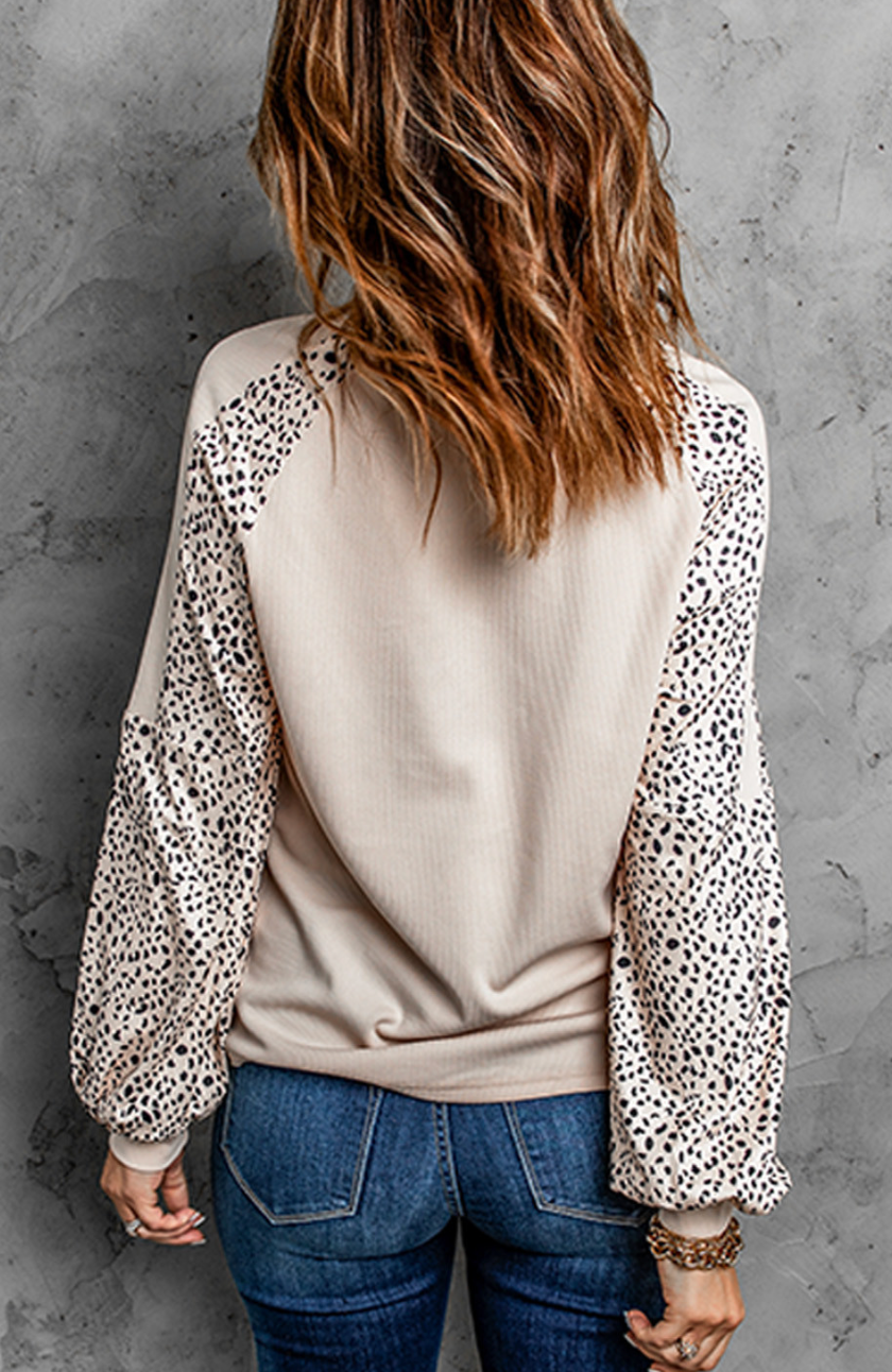 Pumpkin Graphic Leopard Sleeve Top