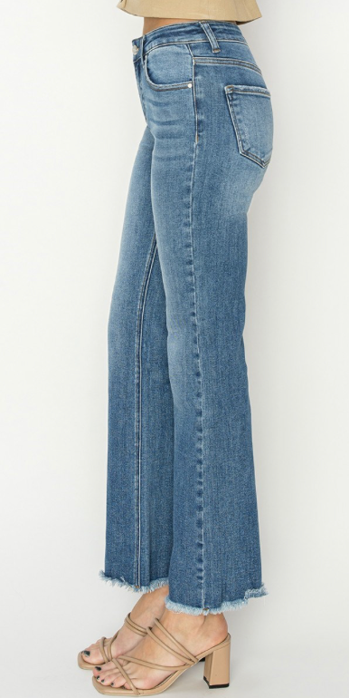MID RISE FRAY HEM BOOTCUT JEANS