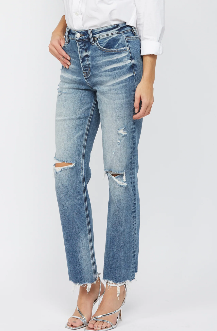 Mica High Rise Button Fly Straight Jean