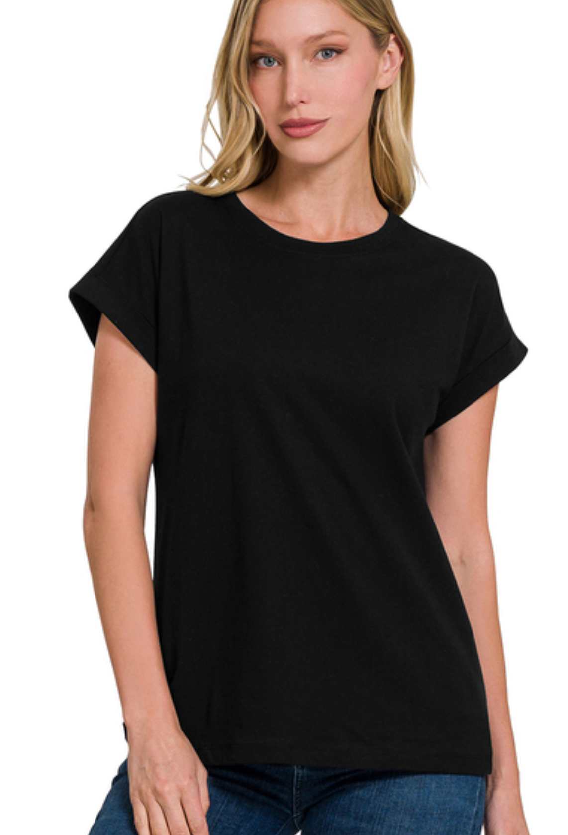 Cotton Folded Sleeve T-Shirt