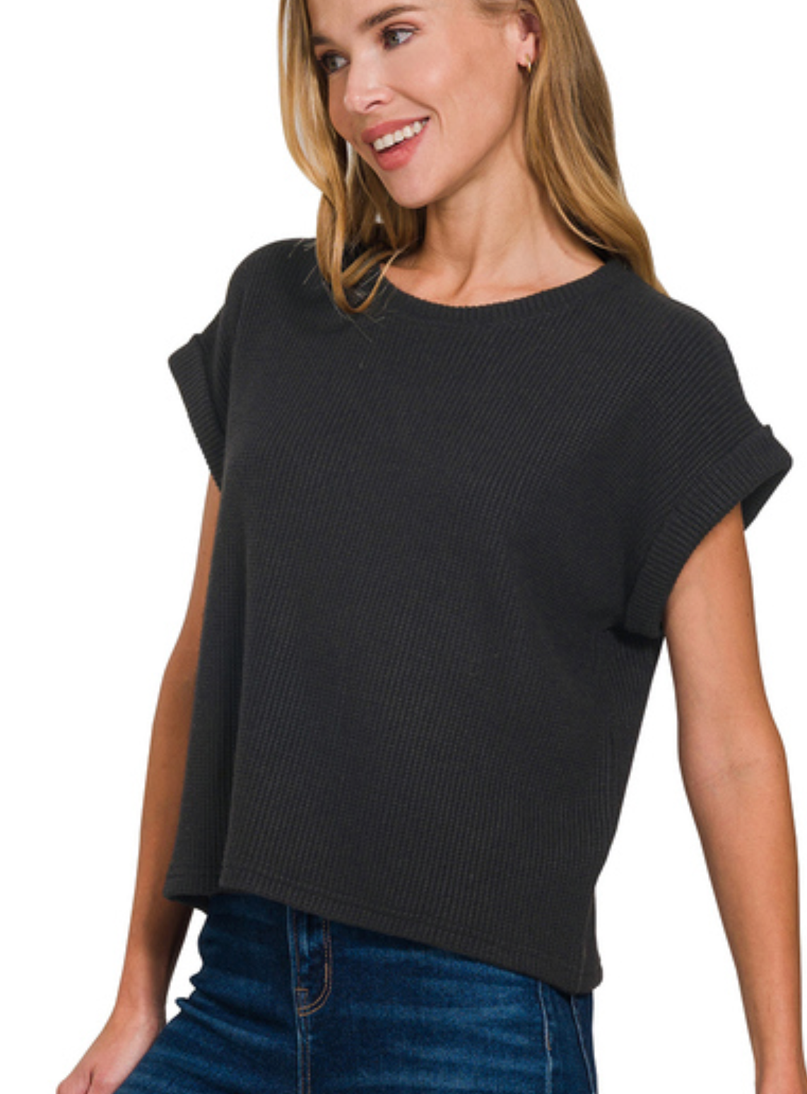 Short Sleeve Crew Neck Lightweight Sweater