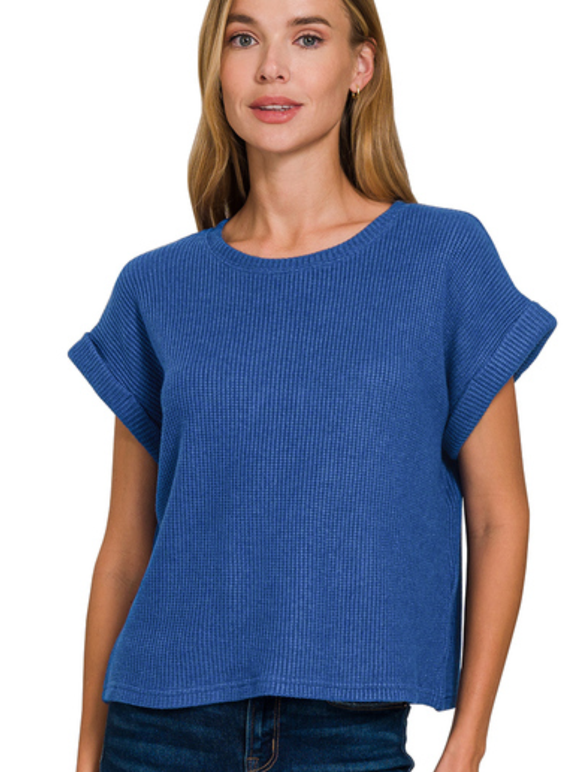 Short Sleeve Crew Neck Lightweight Sweater
