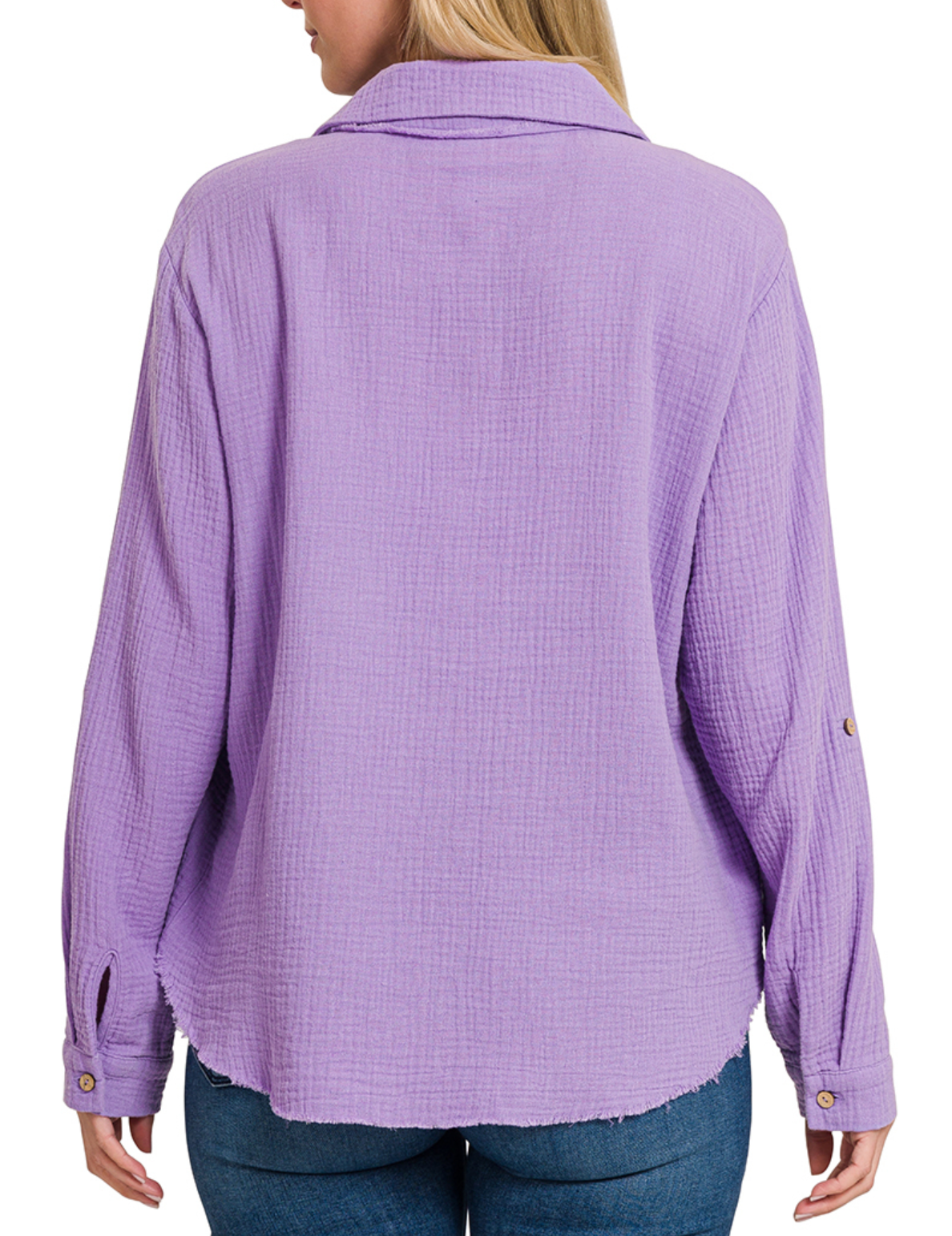 Double Gauze Button Down Roll-Up Long Sleeve Shirt